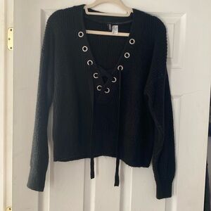 H&M Lace up Black Sweater